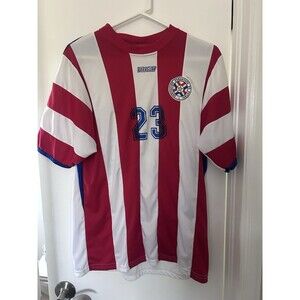 Paraguay National Team Soccer Futbol Jersey Red White Striped Number 23 XL